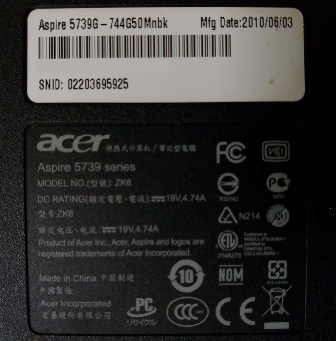 Ремонт Acer Aspire 5739G. Замена внутреннего разъема и кабеля DC блока питания ноутбука
