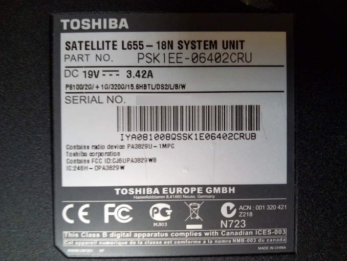 Не включается ноутбук Toshiba Satellite L655. Прошивка BIOS