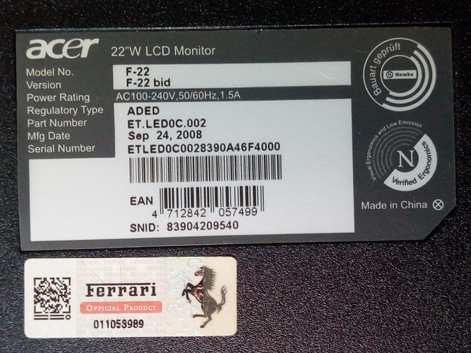Монитор Acer не включается. Ремонт Ferrari F-22 bid
