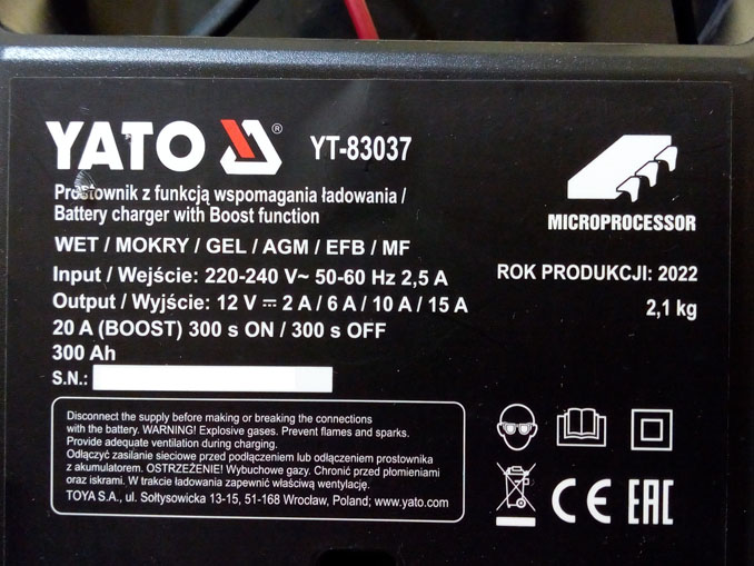 Не заряжает автомобильный аккумулятор YATO YT-83037