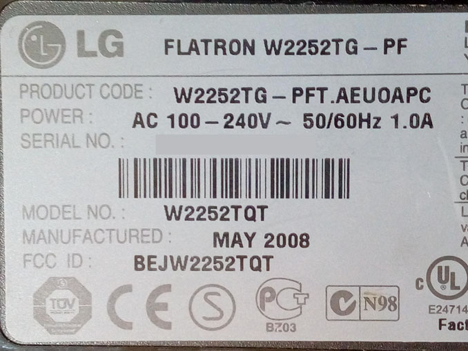 Ремонт LG Flatron W2252TG. Монитор не включается