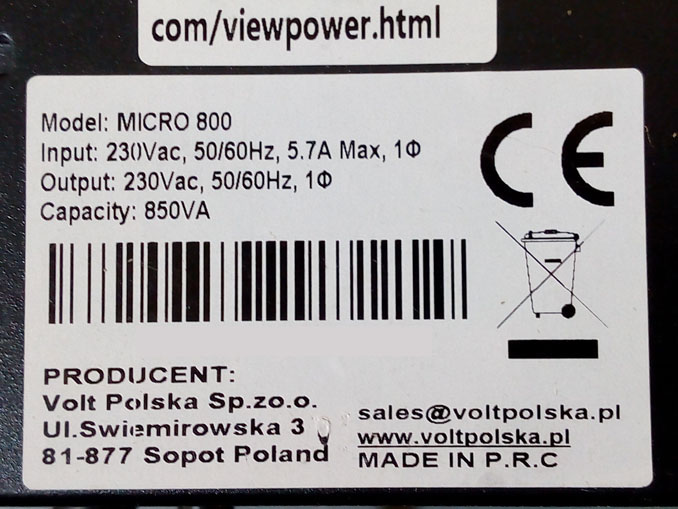 Ремонт Volt Polska Micro UPS 800. ИБП не включается