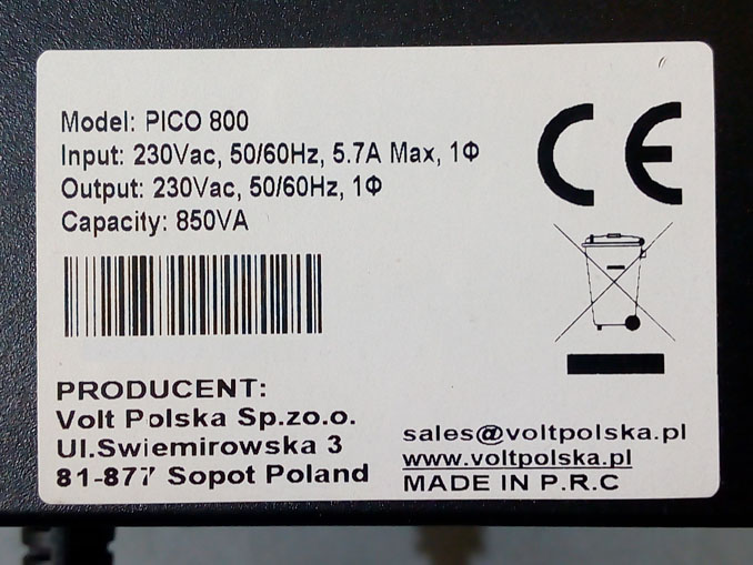 Ремонт Volt Polska Pico 800. Не включается, ошибка ИБП